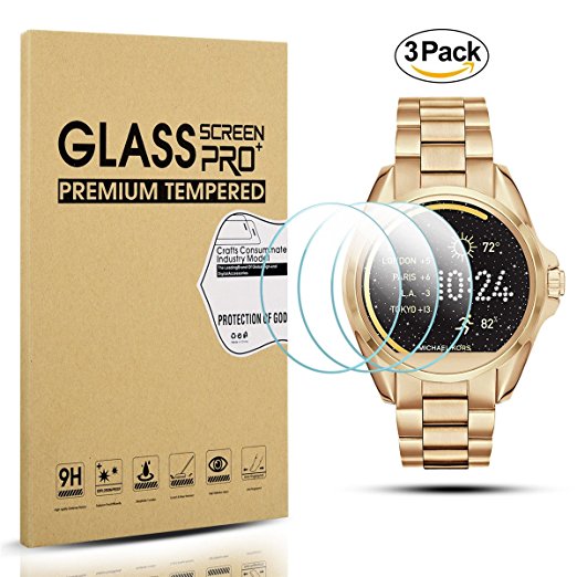 Diruite 3-Pack for Michael Kors Bradshaw Screen Protector, 2.5D 9H Hardness Tempered Glass Screen Protector for Michael Kors MKT5001 Smart Watch - Permanent Warranty Replacement
