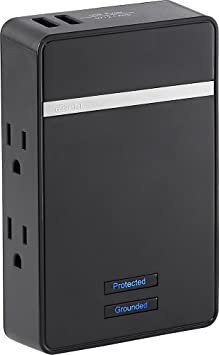 Rocketfish - 4-Outlet/2-USB Wall Tap Surge Protector - Black