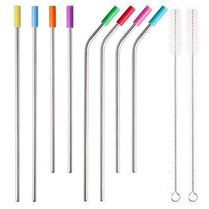 YIHONG Set of 8 Stainless Steel Metal Straws Reusable Drinking Straws 10.5 Inch and 8.5 Inch for 20oz 30oz Yeti Tumble Travel Mug 6mm Wide for Coffee Lemonade Milk 2 Cleaning Brushes Included