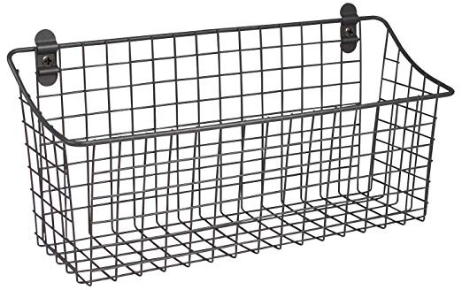 Spectrum Diversified Vintage Wall Mount Storage Basket, 15" x 5" x 7", Industrial Gray