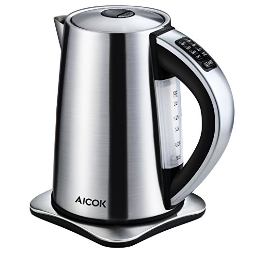 Electric Kettle Aicok 6-Temperature Control and Keep Warm Function, 1.7Liter Brushed Stainless Steel Kettle Fast Tea Kettle 1500W, Auto Shut Off Boiler