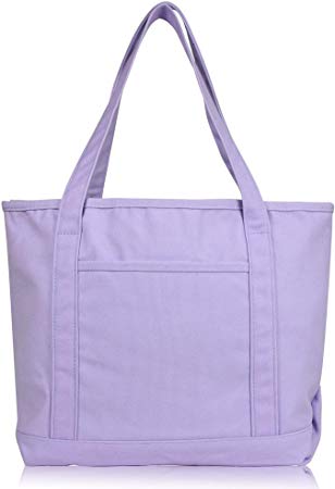 DALIX 20" Solid Color Cotton Canvas Shopping Tote Bag in Lavender