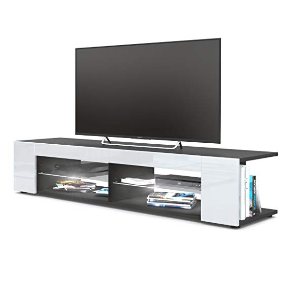 Vladon TV Unit Stand Movie, Carcass in White matt/Front in White High Gloss