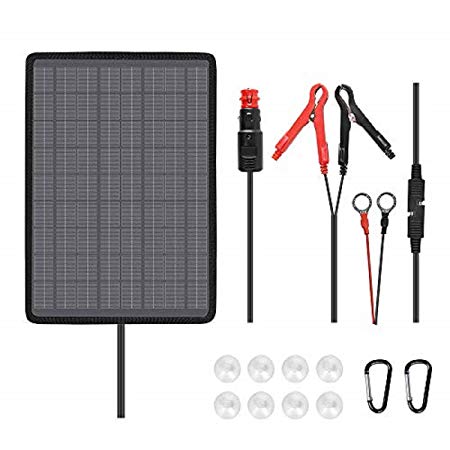 Renogy 10W 12V Outdoor Portable Solar Panel Battery Maintainer Trickle Charger with Lighter Plug, Alligator Clips, and Battery Cables