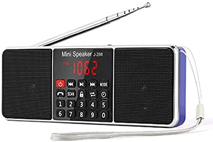 PRUNUS J-288 Portable Radio AM FM Radio Bluetooth Hands-Free Stereo Speaker with Sleep Timer, Ultra-Long Antenna, Rechargeable Battery, AUX Input & USB Disk & TF Card MP3 Player(Blue)