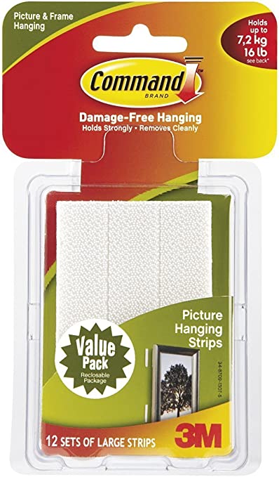 Command Large Picture-Hanging Strips, White, 12-Strip