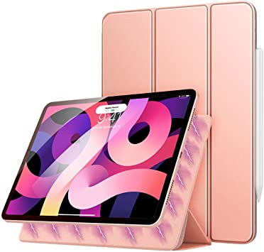 MoKo Smart Folio Case Fit iPad Air 4th Generation 2020 iPad 10.9 2020 - [Support Apple Pencil Charging] Slim Lightweight Smart Shell Stand Cover, Strong Magnetic Adsorption, Auto Wake/Sleep,Rose Gold