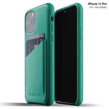 Mujjo Full Leather Wallet Case for Apple iPhone 11 Pro | 2-3 Card Holder Pocket | Premium Soft Supple Leather, Unique Natural Aging Effect (Alpine Green)