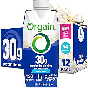 Orgain 30g High Protein Shake, Dairy Isolate Milk Protein, Vanilla Bean, 6g BCAAs, 1g Sugar Per Serving, Meal Replacement, Ready to Drink, Keto Friendly, Gluten-Free 11 Fl Oz (Pack of 12)