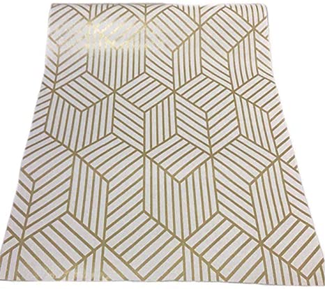 White and Gold Geometry Stripped Hexagon Peel and Stick Contact Paper self Adhesive Wallpaper Removable Vinyl Film Decorative Shelf Drawer Liner Sticker 118 inch x17.7 inch