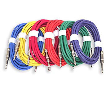GLS Audio 12ft Patch Cable Cords - 1/4" TRS to 1/4" TRS Color Cables - 12' Balanced Snake Cord - 6 Pack