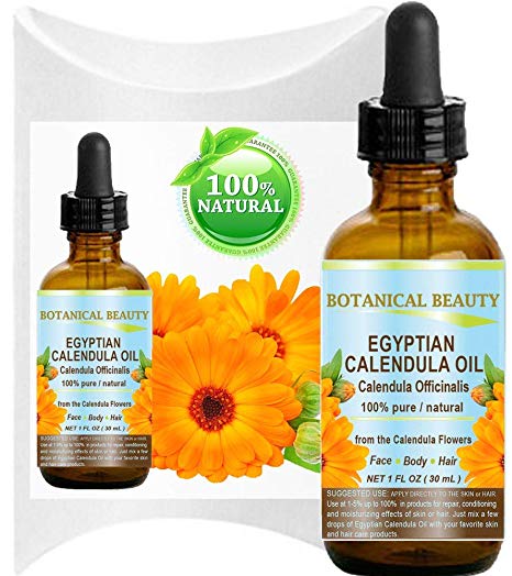 CALENDULA OIL Egyptian Calendula Officinalis Marigold Oil 100% Pure Natural for Face, Skin, Body, Hair, Nail Care 1 Fl.oz.- 30 ml Skin Moisturizer, Antioxidant Serum by Botanical Beauty