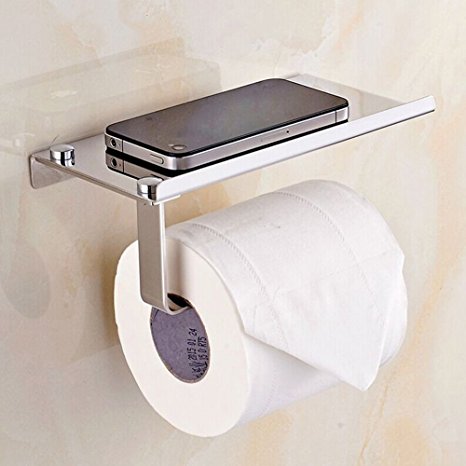 Basong Stainless Steel Toilet Paper Holder Tissue Holder Wall Mount with Mobile Phone Storage Shelf