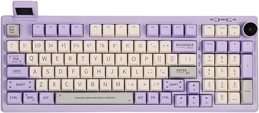 EPOMAKER RT100 97 Keys Gasket BT5.0/2.4G/USB-C Mechanical Keyboard with Customizable Display Screen, Knob, Hot Swappable Socket, 5000mAh Battery for Win/Mac(RT100 Purple, Sea Salt Silent Switch)