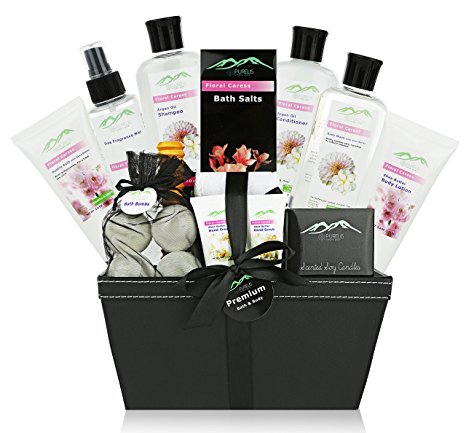 Premium Deluxe Bath & Body Gift Basket. Ultimate Large Spa Basket for Birthday Gifts Holiday Gift etc. #1 Spa Gift Basket for Women, & Teens! Special Collection - Floral Caress Basket