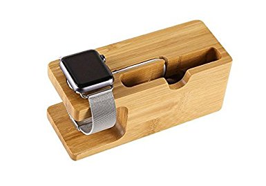 Apple Watch Stand, Ptuna 2 in 1 Bamboo Wood Charging Station Dock Stand Bracket Cradle Mount Holder for Apple Watch, iPhone 8Plus/8/7Plus/7/SE/6s Plus/6s and More