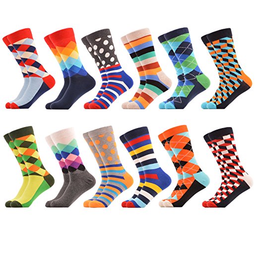 WeciBor Men's Dress Cool Colorful Novelty Funny Casual Combed Cotton Crew Socks Pack