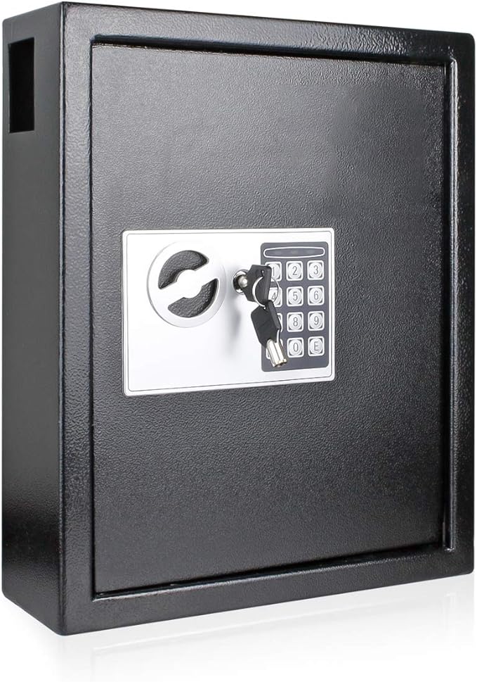 40 Keys Safe Cabinet with Digital Lock - Electronic Key Safe Box Wall Mount with Drop Slot for Key Returns and Safe Storage - Black