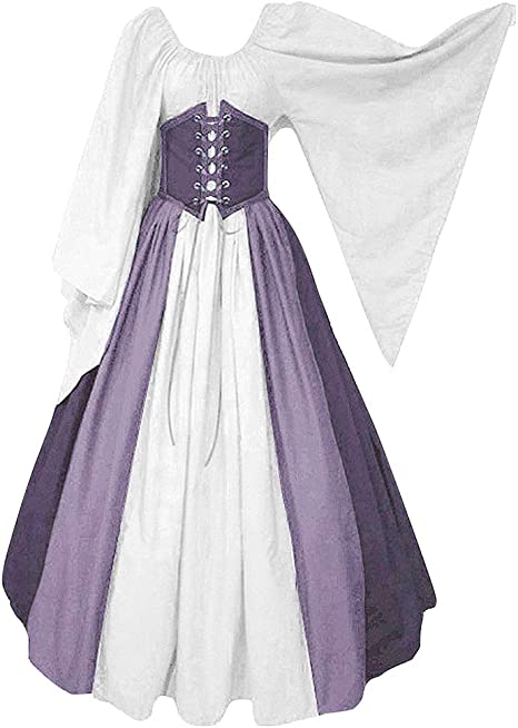 Abaowedding Women's Renaissance Medieval Costumes Dress Trumpet Sleeves Gothic Retro Gown