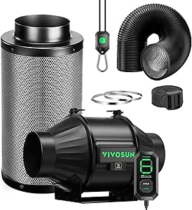 VIVOSUN Smart Air Filtration T4 Kit 4", AeroZesh T4 Inline Duct Fan with E12 Speed Controller, Carbon Filter & 8' Ducting, Cooling & Ventilation System for Grow Tents, Indoor Gardening, Hydroponics