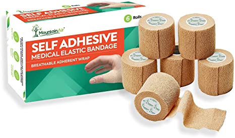 Self Adhering Bandage Wrap - Cohesive Bandage - Sport Bandage Wrap – Elastic Sterile Latex Free Flex Wrap Bandage for Ankle Sports Injury - Self Adhesive Wrap for Vets - 2 inch by 5 Yards - 6 Rolls