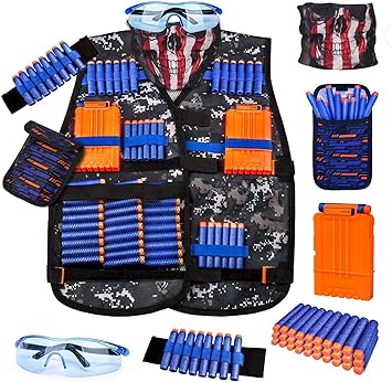 Kids Tactical Vest Kit for Nerf Guns Series with Refill Darts,Dart Pouch, Reload Clips, Tactical Mask, Wrist Band and Protective Glasses,Nerf Vest Toys for 4 5 6 7 8 9 10 11 12 Year Boys