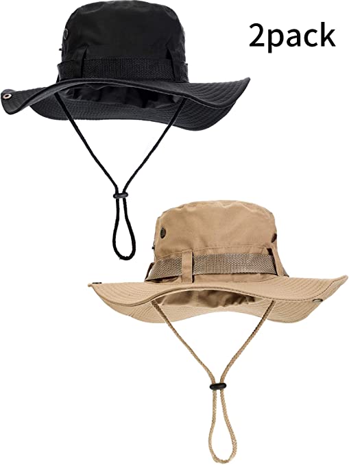 2 Pieces Cotton Safari Hat Wide Brim Fishing Cap Foldable Boonie Hat Double-Sided Outdoor Sun Hat for Men and Women