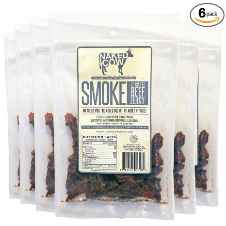 Naked Cow All Natural Grass Fed Beef Jerky - Smoke Flavor Beef Jerky 6 Pack (Total 13.5 oz)