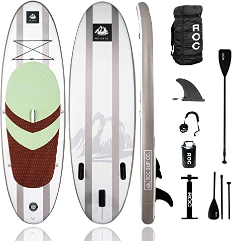 Roc Inflatable Stand Up Paddle Board W Free Premium SUP Accessories & Backpack, Non-Slip Deck. Bonus Waterproof Bag, Leash, Paddle and Hand Pump