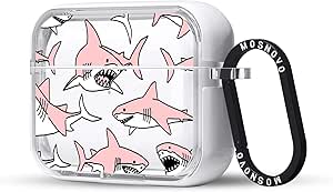 MOSNOVO for Airpods Pro 2 Case, for Airpods Pro Case, Pink Sharks Print Protective Clear Case with Shockproof Dual Layer Hard Luxe Metal Ring Designed for AirPods Pro 2 Generation