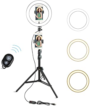 Arespark 10" Selfie Ring Light with 60" Adjustable Tripod Stand & Cell Phone Holder for Live Stream/Makeup/Photography/YouTube Video Compatible with iPhone/Android (Black)