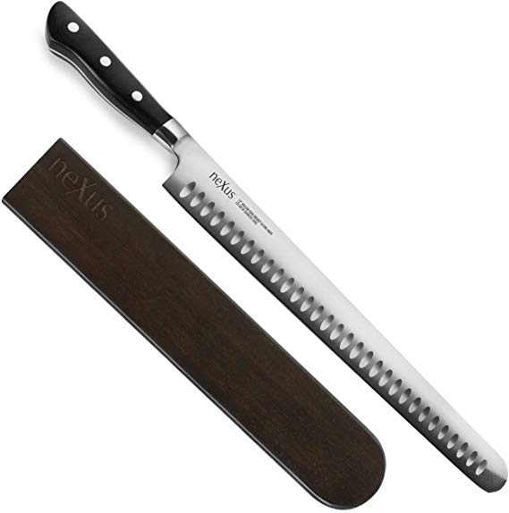 Nexus BD1N 12-inch Hollow Edge Brisket Slicing Knife with Magnetic Sheath, 63 Rockwell Hardness, American Stainless Steel with G10 Handle