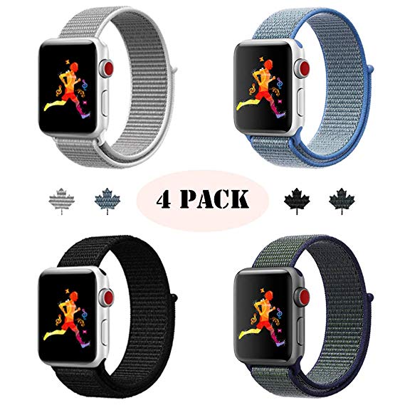 INTENY Compatible for Apple Watch Sport Loop Band, Lightweight Breathable Nylon Replacement Band 38mm 40mm 42mm 44mm Compatible for Apple iWatch Series 1, Series 2, Series 3, Series 4, Nike , Edition