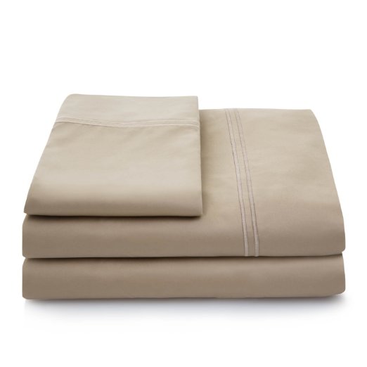 LINENSPA 600 Thread Count 100% Egyptian Cotton Deep Pocket Sheet Set - Twin - Tan