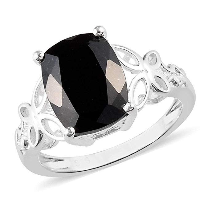 925 Sterling Silver Cushion Black Tourmaline Engagement Ring for Women Cttw 2.5