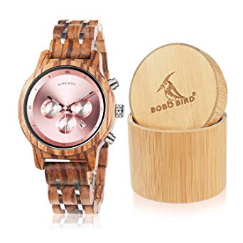 BOBO Bird Women Wooden Watches Luxury Wood Metal Strap Chronograph & Date Display Quartz Watch Fashion Zebra Wood Casual Business Ebony Wristwatches