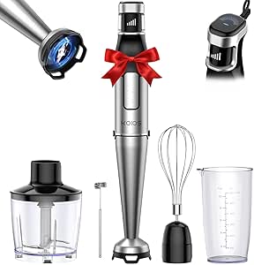 KOIOS Immersion Blender, 1100W Trigger Variable Speed Hand Blender, 5-in-1 Immersion Blender Handheld, Anti-scratch Stick Blender with Chopper, Whisk, Beaker and Frother, Non-BPA