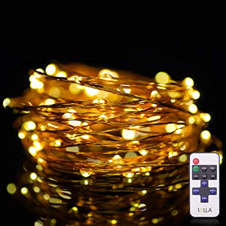 String Lights, SOLLA 33ft 100 LEDs LED Dimmable String Lights Copper Wire Lights, Warm White, USB Powered, Waterproof Starry String Lights Flexible Rope Lights for Christmas Patio Wedding Party