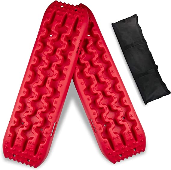 Pismire New Recovery Traction Boards, Traction Mats for Off-Road Mud, Sand, & Snow Vehicle Extraction (Set of 2)(red with bag)