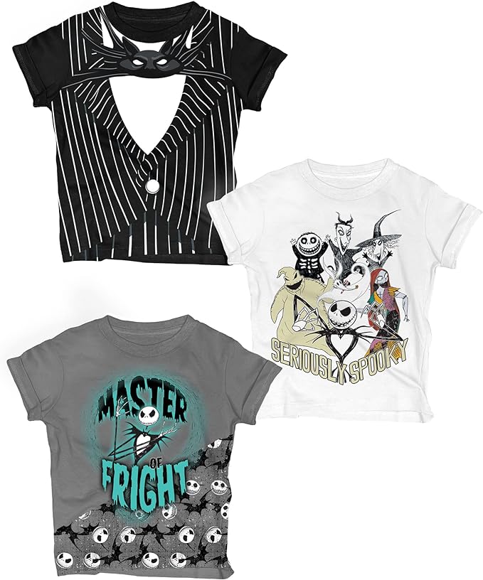 The Nightmare Before Christmas T-Shirts (3 Pack) Jack Skellington, Zero & Oogie Boogie, Tees for Boys, Girls Toddlers and Up