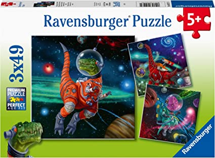 Ravensburger 5127 Dinosaurs in Space - 3 x 49 Piece Puzzles for Kids, Every Piece is Unique, Pieces Fit Together Perfectly