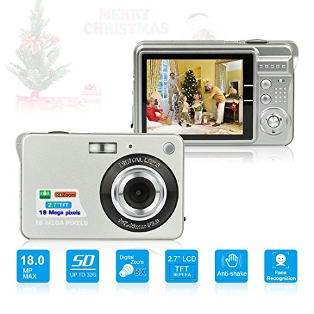 HD Mini Digital Camera with 2.7 Inch TFT LCD Display, Digital Video Camera Silver-- Sports,Travel,Camping,Birthday&Christmas Gift