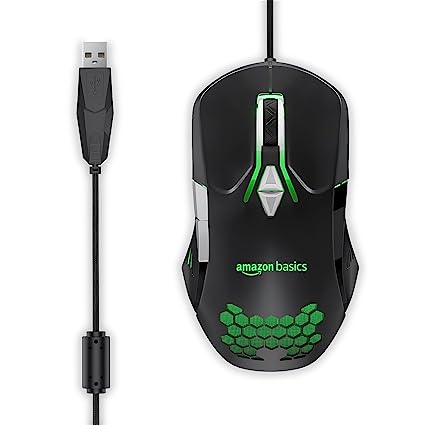 AmazonBasics Wired Gaming Mouse with Up to 6400 DPI, RGB, 4 Programmable Keys