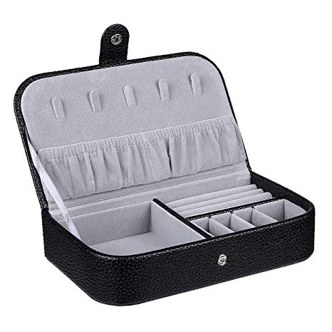 misaya Travel Jewelry Box Middle Size Storage Case for Necklace Earrings Rings Portable Jewelry Organizer for Women, Black