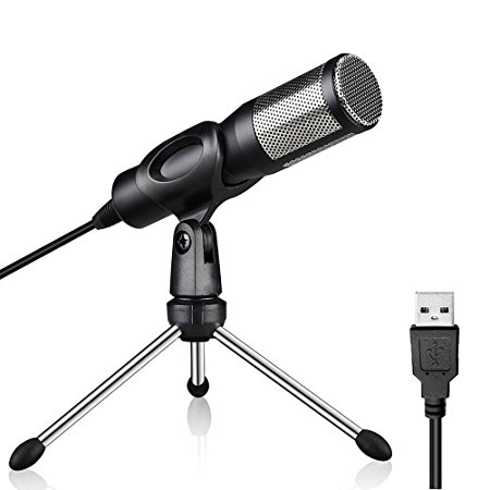 USB Microphone Plug & Play Laptop, MAC Or Windows, USB Condenser Microphone for Skype, YouTube Recordings, Streaming Broadcast, Google Voice Search, Games-Black