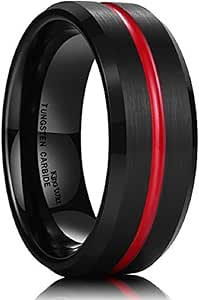 King Will 6mm 7mm 8mm Groove Tungsten Carbide Wedding Ring for Men Black/Silver/Rainbow/Rose Gold/Red/Brown/Blue Thin Groove Center Tungsten Wedding Band Matte Finish