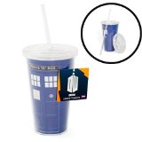 Underground Toys Doctor Who 16 oz Tardis Insulated Travel Coffee Mug with Lid and Straw