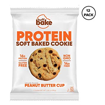 Buff Bake Protein Cookie | Peanut Butter Cup | Soft Baked | Gluten Free | Non-GMO Ingredients | 16g of Hormone-Free Whey Protein | (12Count, 2.82 oz)