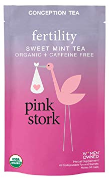 Pink Stork Fertility Tea: Sweet Mint Tea, USDA Organic, Support Female Fertility, Healthy Cycle, Hormone Balance, Biodegradable Sachets, 90 Cups