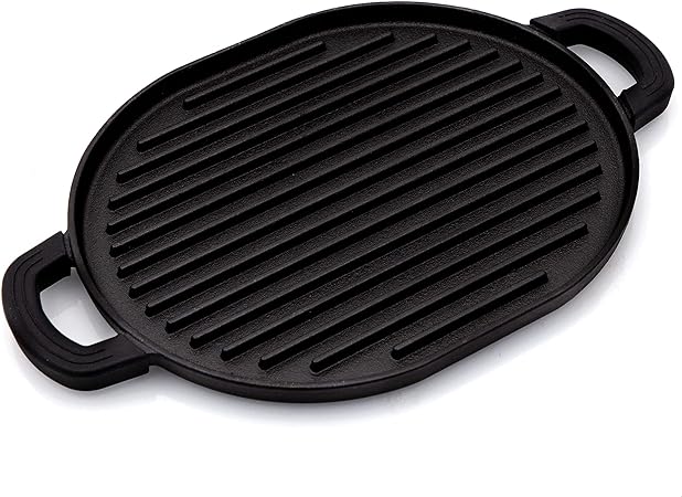 Nuwave Cast Iron Grill, 12.42”x10.21” Non-Stick Grilling Surface, Deep Grill Ridges, Pre-Seasoned, Stay-Cool Silicone Handles, Easy-to-Clean, Oven Safe, Stovetop, BBQ, Fire & Smoker, Induction-Ready